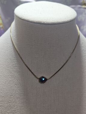 Kendra Scott Gold Necklace with Blue Iridescent Teardrop Type Shaped Pendant